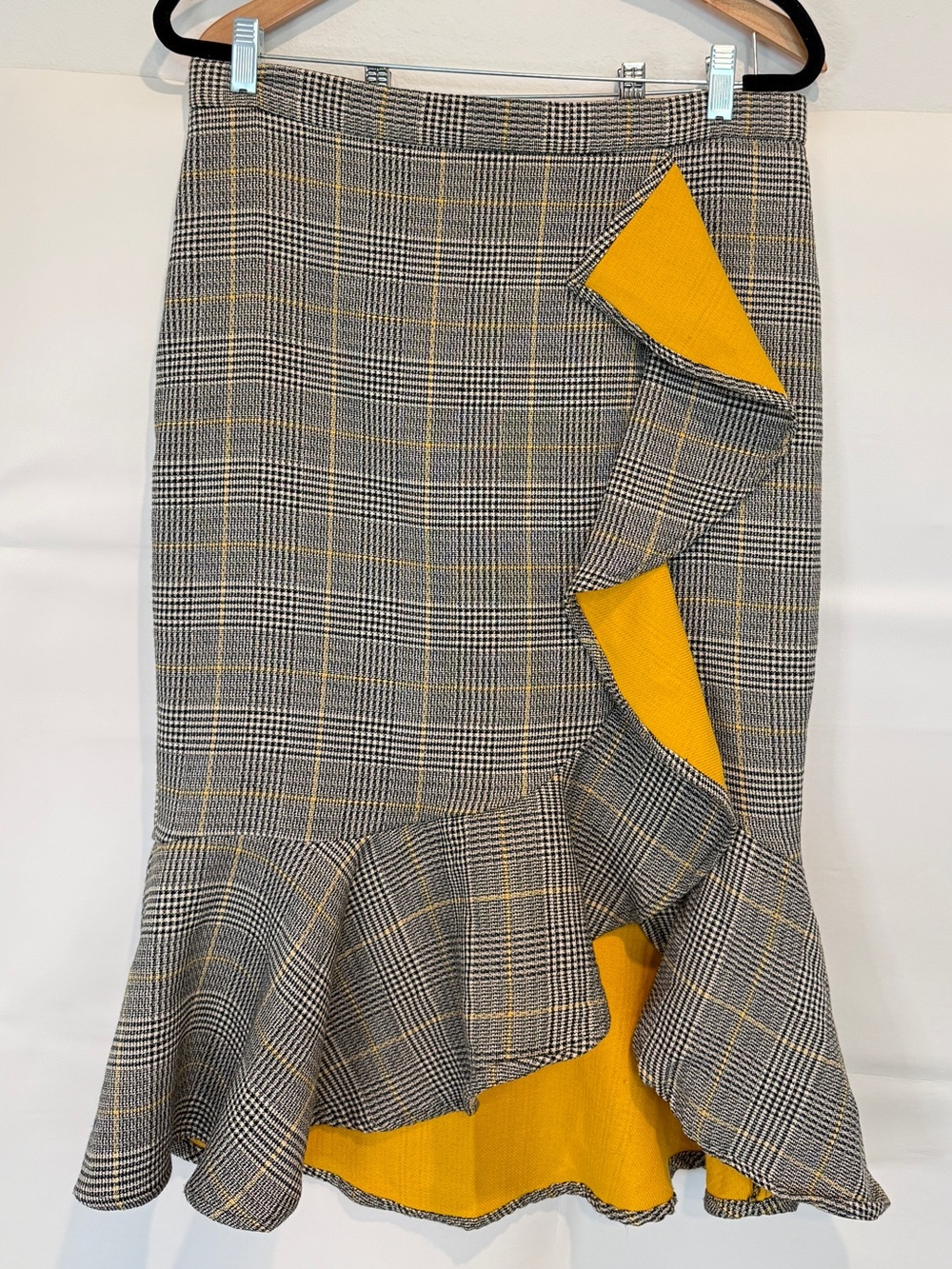 Plaid High-Low Ruffle Skirt with Yellow Contrast